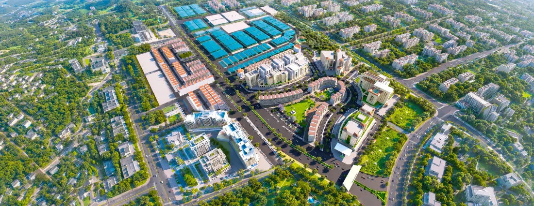 Aerial view of Margalla Orchards Walk commercial zone, Islamabad